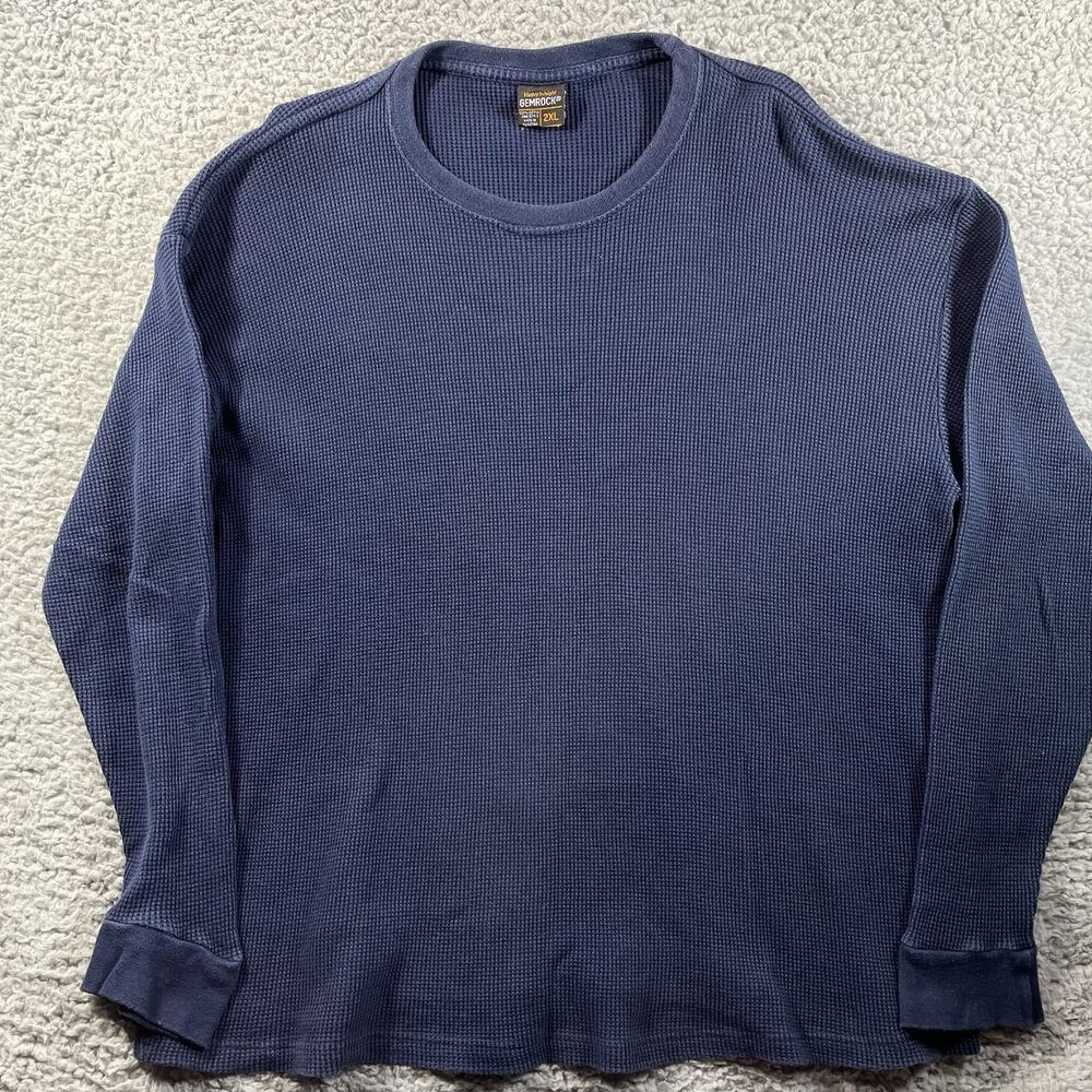 Gemrock Heavy Weight Thermal Shirt Mens 2XL Navy Blue Long Sleeve Waffle Knit